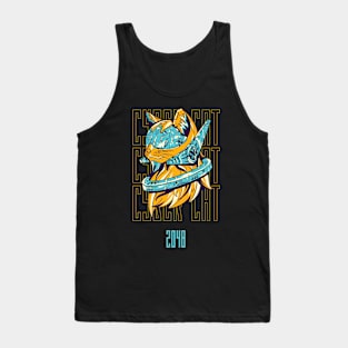 Black Yellow Blue Illustration Cyber Cat Tank Top